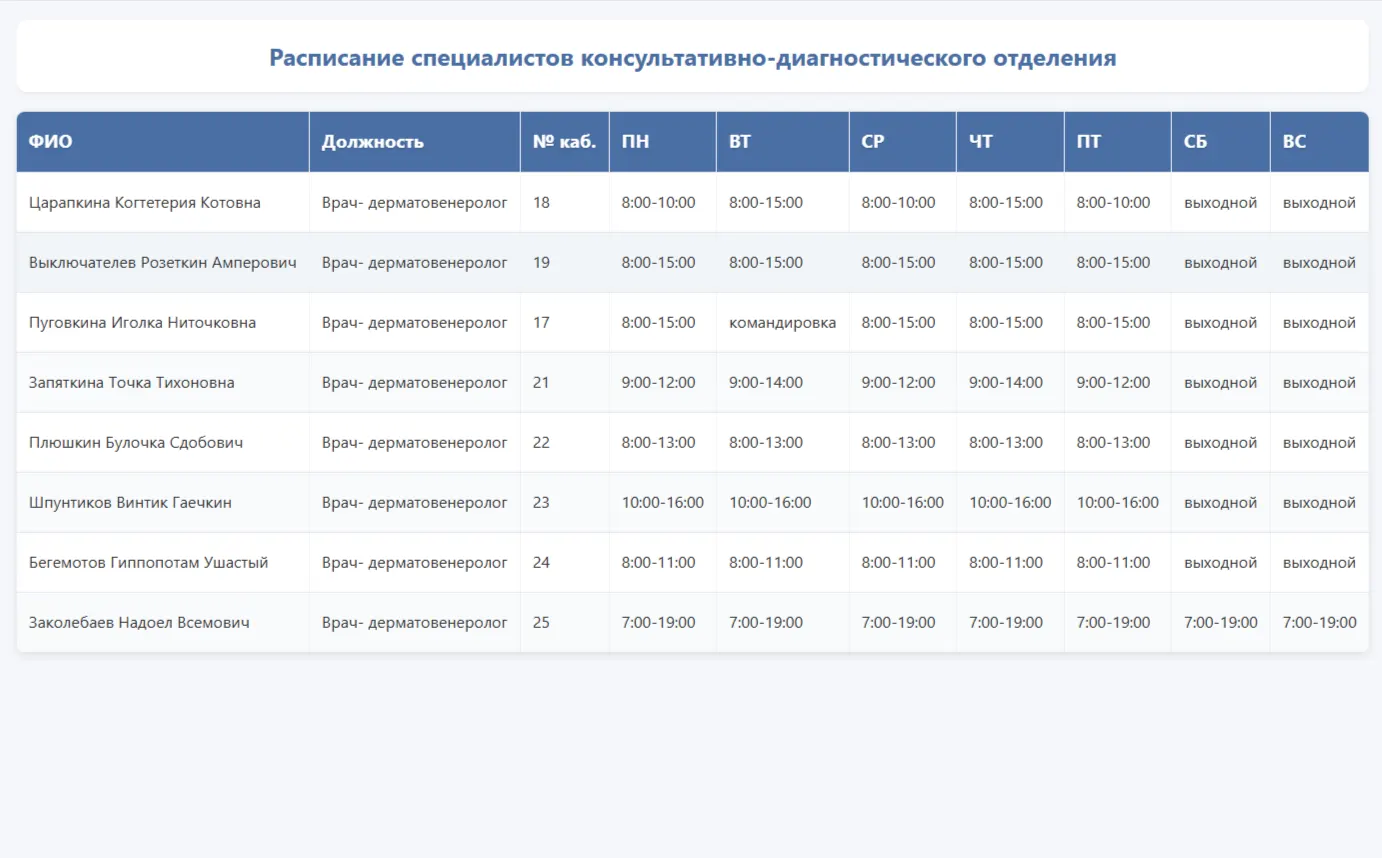 Демонстрация системы расписаний - интерфейс 3